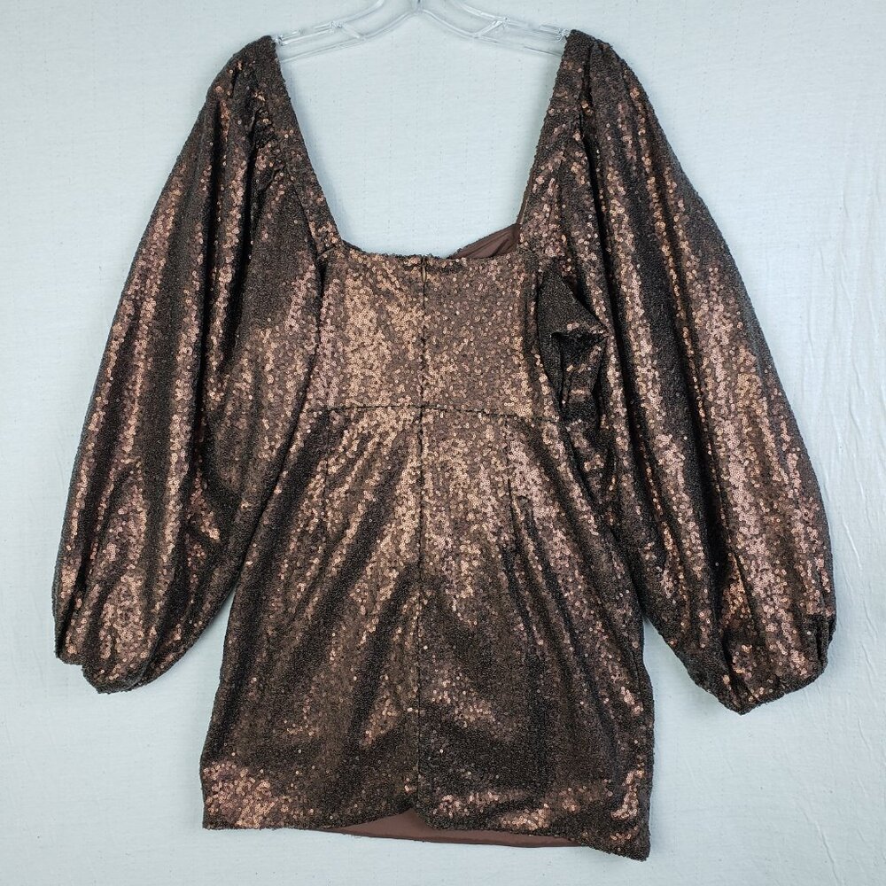 Showpo Australia Kat Long Sleeve Bodycon Mini Dress in Chocolate Sequin size 8 - Picture 9 of 16